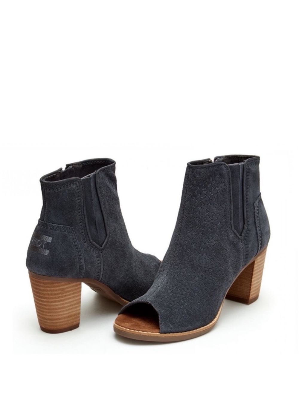 Toms Majorca Peep Toe Bootie - Dark Grey Embossed Size: 8